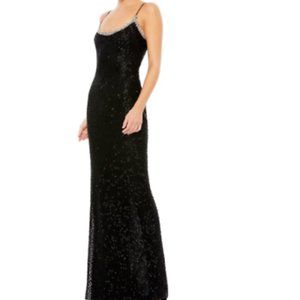 MAC DUGGAL LATTICE BEADED BLACK SHEATH COLUMN GOWN SZ 8